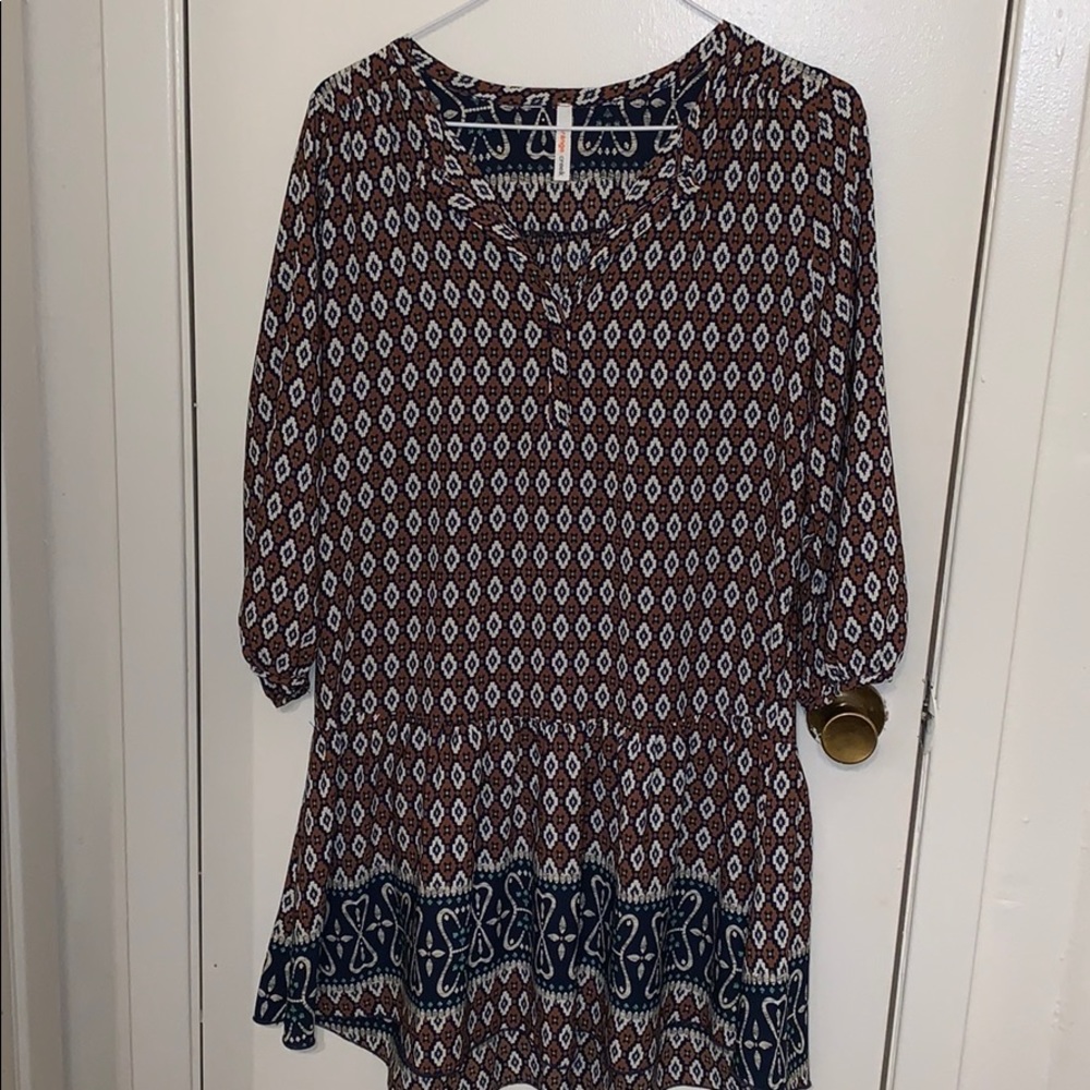 Brown with turquoise print dress